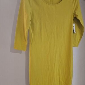 New York & Company Bright Yellow Long Sleeve Dress. Form Fitting